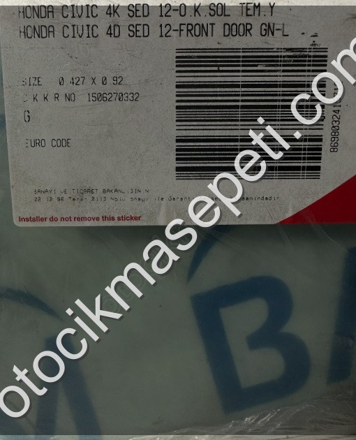HONDA CİVİC SEDAN SOL KAPI CAMI 2012