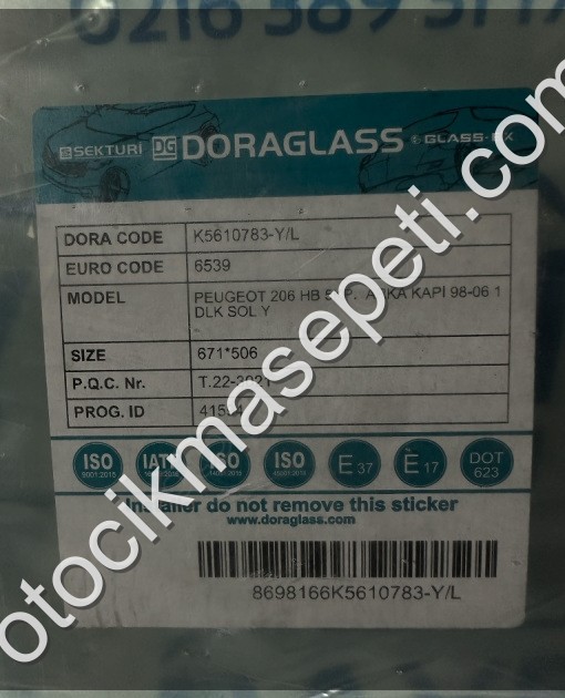 PEUGEOT 206 ARKA KAPI CAMI SOL