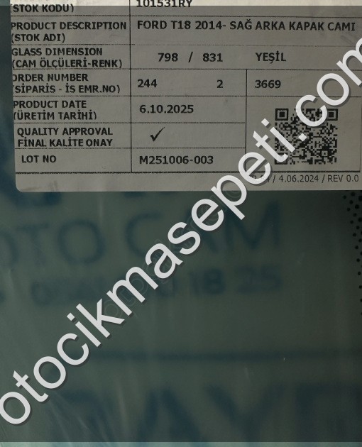 FORD TRANSİT T18 ARKA CAM SAĞ